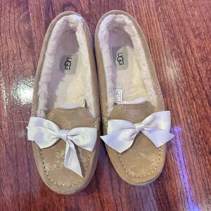 UGG Women's Suede Slippers with Satin Bow